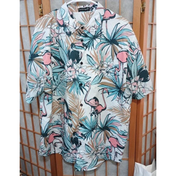 Nosirhoc Tropical Pink Flamingo Hawaiian Shirt XL Men’s Tropical Beach Button-u - Picture 2 of 11